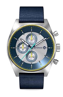 DeTomaso D10 Chronograph Limited Edition Silver Herren-Armbanduhr Analog Quarz Nylonarmband Dunkel Blau von DeTomaso