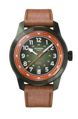 DeTomaso Green Explorer Automatic Olive Herren Armbanduhr Analog Automatik Veganes Apfelleder Armband Braun von DeTomaso