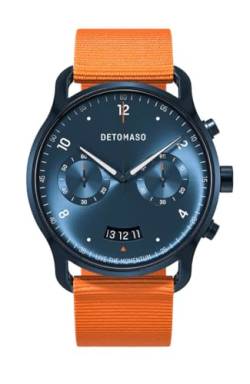 DeTomaso SORPASSO Chrono Dark Blue Dunkelblau Herren-Armbanduhr Analog Quarz #Tide Ocean Material® Armband Orange von DeTomaso