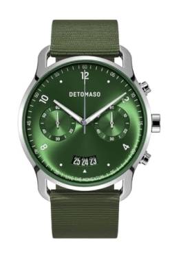 DeTomaso SORPASSO Chrono LE Silver Green Silber Grün Herren-Armbanduhr Analog Quarz #Tide Ocean Material® Armband Olive von DeTomaso