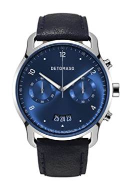 DeTomaso SORPASSO Chrono Silver Blue Blau Herren-Armbanduhr Analog Quarz Leder Blau von DeTomaso