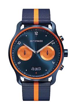 DeTomaso SORPASSO Chrono Velocita Due Herren-Armbanduhr Analog Quarz Nylon Armband Dunkelblau Orange von DeTomaso