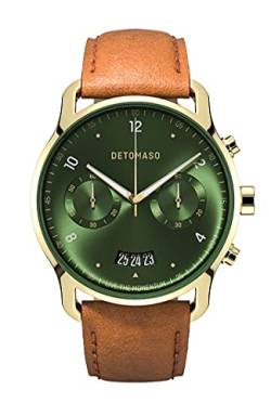 DeTomaso SORPASSO Chronograph Limited Edition Gold Green Herren-Armbanduhr Analog Quarz Leder Armband Braun von DeTomaso