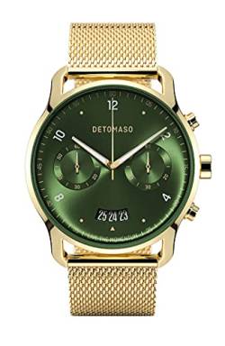 DeTomaso SORPASSO Chronograph Limited Edition Gold Green Herren-Armbanduhr Analog Quarz Mesh Milanese Gold von DeTomaso