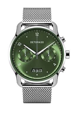 DeTomaso SORPASSO Chronograph Limited Edition Silver Green Herren-Armbanduhr Analog Quarz Mesh Milanese Siber von DeTomaso