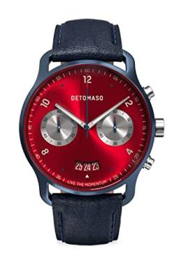 DeTomaso SORPASSO MACCHINA Blue Rot Herren-Armbanduhr Analog Quarz Lederarmband Dunkelblau von DeTomaso