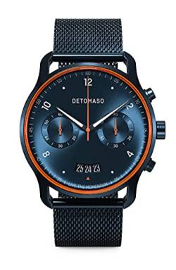 DeTomaso SORPASSO Velocita Blue Orange Herren-Armbanduhr Analog Quarz Mesh Milanese Blau Brushed von DeTomaso