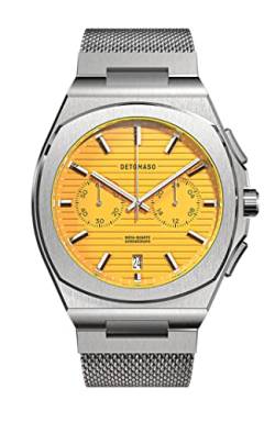 DeTomaso VOLTRE Chrono First Edition Giallo Gelb Herren-Armbanduhr Analog Quarz Mesh Milanese Silber von DeTomaso