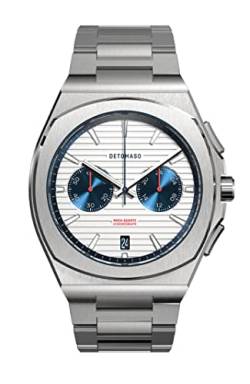 DeTomaso VOLTRE Chrono First Edition White Blue Weiß Herren-Armbanduhr Analog Quarz Edelstahl Silber von DeTomaso