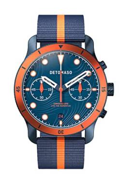 DeTomaso Venture Chronograph TOPO Blue Blau Herren-Armbanduhr Analog Quarz Nylon Armband Dunkelblau Orange von DeTomaso
