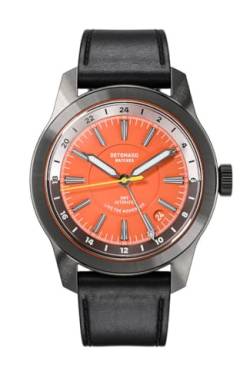 DeTomaso World Explorer Automatic GMT Gray ORANGE Grau Orange Herren Armbanduhr Analog Automatik Veganes Apfelleder Armband Schwarz von DeTomaso