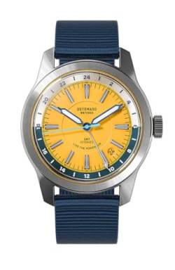 DeTomaso World Explorer Automatic Silver Yellow Silber Gelb Herren Armbanduhr Analog Automatik #Tide Ocean Material® Armband Blau von DeTomaso