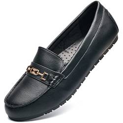 DeYashopin Damen Flache Schuhe Freizeitschuhe Slip On Arbeitsschuhe Komfort Walkingschuhe, Schwarz Leder, 39.5 EU von DeYashopin