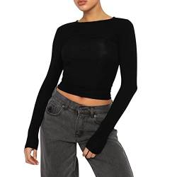 Crop Tops Damen Langarm,Y2k Top,Crop Top Langarm,Basic Langarmshirt Damen,Sexy Rückenfreies Oberteil,T Shirt Damen Slim Fit,Enges Oberteile Damen Party,Cropped Pullover Tee,T-Shirts für Frauen von DeaAmyGline