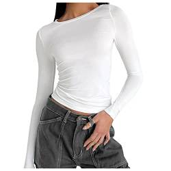 Crop Tops Damen Y2K Basic Shirt Damen Langarmshirt Enge Oberteile Damen T-Shirt Bauchfreies Oberteil Langarm Cropped Top Tee Pullover Streetwear Aesthetic Klamotten Teenager Mädchen von DeaAmyGline