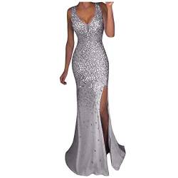 DeaAmyGline Abendkleid Lang Pailettenkleider für mit Schlitz Glitzer Kleid Sexy V-Ausschnitt Pailetten Abendkleider Elegant für Hochzeit Ballkleid Brautjungfernkleider Partykleid Abiballkleider von DeaAmyGline