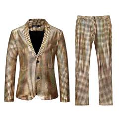 DeaAmyGline Anzug Herren 2 Teilig Sets Disco Outfit Glitzer Jacke und Hose Metallic Glänzende Pailletten Anzüge für Discokugel Party Karneval Kustüm Discokugel Hochzeit Mottoparty Disco-Anzug von DeaAmyGline