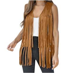 DeaAmyGline Hippie Kostüm Damen 70er, Fransen Ärmellose Weste Faux Wildleder Cowboy Fransenweste Retro Fransenjacken Cardigan Bolero für Disco Outfit Karneval Kleidung Faschingskostüme von DeaAmyGline