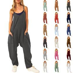 DeaAmyGline Jumpsuit Damen Sommer Latzhose Arbeitshose Baggy Oversized Lässig Locker Trägerhose Ärmellose Strampler Playsuit mit Große Taschen Jumpsuits Latzhosen Lang/Kurz von DeaAmyGline