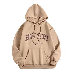 DeaAmyGline Kapuzenpullover Damen New York Hoodie Oversize Sweatshirt mit Kapuze Tasche Oversized Pullover Briefdruck Hooded Sweater Sweatpullover Kapuzenpulli Hoodies Frauen Teenager Mädchen von DeaAmyGline