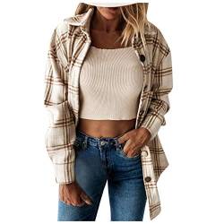 DeaAmyGline Karierte Damen Hemdjacke Flanell Shacket Karo Hemd Jacke Langarm Bluse Mantel Mit Knöpfen Lässige Vintage Jacken für Frauen Teenager Mädchen Frühling und Herbst von DeaAmyGline