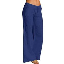 DeaAmyGline Leinenhose Damen Sommer - Sommerhose Damen Leicht Weite Hose Damen Luftige Einfarbig Vintage Weites Bein Musselin Freizeithose Lässige Stoffhose Lose Baumwolle Leinen Lange Hosen Frauen von DeaAmyGline