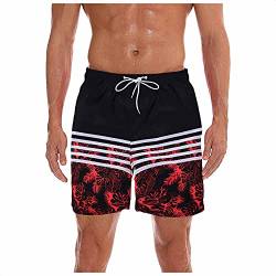 DeaAmyGline Strand Shorts Herren Kurze Hose Sommer Badeshorts mit Gummizug Gestreifter Blattdruck Sommer Sport Shorts Männer Badehose Strandshorts Sweatshorts Jogginghose Laufhose Schlafshorts von DeaAmyGline