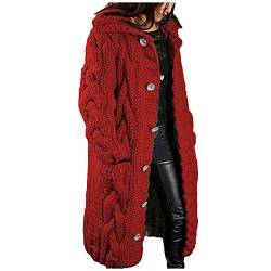 DeaAmyGline Strickjacke Damen Lang Grob Gestrickte Mantel Sweater Cardigan Jacke Stricken Parka Lange Strickmantel mit Kapuze Taschen übergangsjacke Winterjacke Wintermantel von DeaAmyGline