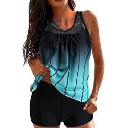 DeaAmyGline Tankini Damen Bauchweg mit Shorts,Bademode Set Push Up Gepolstert Zweiteiliger Badeanzug mit Muster Tankinis Oberteil mit Badeshorts Strandmode Sport Beachwear von DeaAmyGline