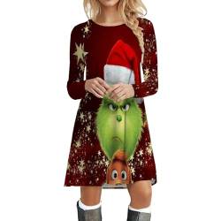 DeaAmyGline Weihnachtskleid Damen Lustig, Langarm Kleid Weihnachten Damen Shirtkleid Ugly Christmas Blusenkleid Weihnachts Pulloverkleid Festliche Kleider Herbst Winter Midikleid Weihnachtskleider von DeaAmyGline