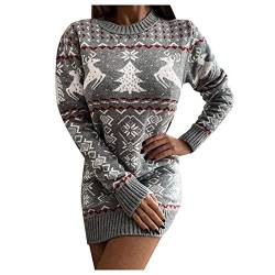 DeaAmyGline Weihnachtskleid Damen Strickkleid - Kleid Weihnachten Pulloverkleid Weihnachts Kleider Pullover Kleid mit Elch Schneeflocke Weihnachtsmotiv Langarm Pulli Sweater Minikleid für Frauen von DeaAmyGline