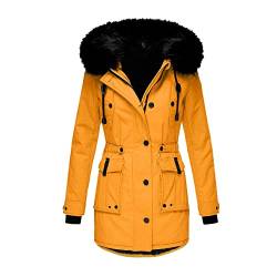 DeaAmyGline Winterjacke Damen Lang Winter Jacke Mantel Parka mit Fellkapuze Fleece Gefüttert Verdicken Warme Plüsch Futter Wintermantel Winterparka Fleecejacke Baumwolljacke Kapuzenjacke Daunenjacke von DeaAmyGline