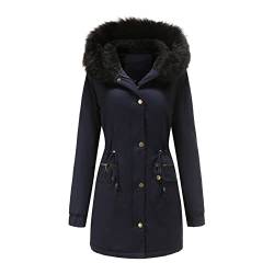 DeaAmyGline Winterjacke Damen Lang mit Fell Kapuze Warme Kunstpelz Gefüttert Winter Jacke Mantel Parka Wintermantel Dicker Winterparka Daunenjacke Trenchcoat Pelzmantel Große Größen Baumwolljacke von DeaAmyGline