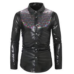 Disco Hemd Herren 70er Outfit Glitzer Hemden Langarm Glänzende Business Shirt Freizeithemden für Männer Party Karneval Kustüm Discokugel Mottoparty Nachtklub Musikfestival von DeaAmyGline