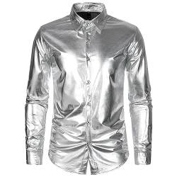 Disco Hemd Herren 70er Outfit Glitzer Hemden Langarm Glänzende Business Shirt Freizeithemden für Männer Party Karneval Kustüm Discokugel Mottoparty Nachtklub Musikfestival von DeaAmyGline