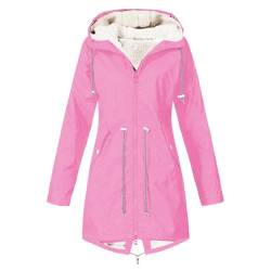 Gefütterte Regenjacke Damen Wasserdicht, Regenmantel Damen Gefüttert Warm,Winterjacke Damen mit Teddyfell Kapuze Outdoor Jacke Mantel Dicke Plüsch Wintermantel Softshelljacke Windjacke Regenmantel von DeaAmyGline