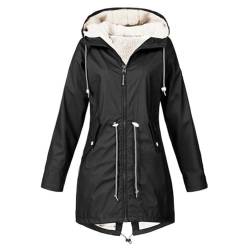 Gefütterte Regenjacke Damen Wasserdicht, Regenmantel Damen Gefüttert Warm,Winterjacke Damen mit Teddyfell Kapuze Outdoor Jacke Mantel Dicke Plüsch Wintermantel Softshelljacke Windjacke Regenmantel von DeaAmyGline