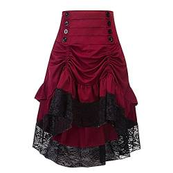 Gothic Rock Damen - Mittelalter Kleidung Damen Steampunk Röcke Hohe Taille High-Low Rock mit Spitze Faltenrock Piratenrock für Karneval Kostüm Halloween Renaissance Viktorian Cosplay Party von DeaAmyGline