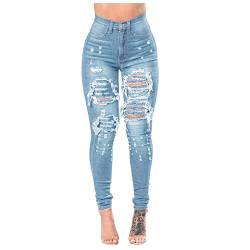 Jeans Damen High Waist - Jeans Damen Sommer Stretch Jeanshose Damen Lang mit Löchern Skinny Stretch Push Up Po Slim fit Denim Hose Große Größen Sexy Damenjeans Zerrissene Jeans Hosen Frauen von DeaAmyGline