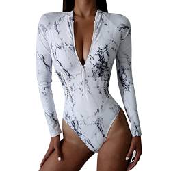 Langarm Badeanzug Damen Surfanzug,Einteiliger Badeanzug Damen Bauchweg mit Beinen,One-Piece Bikini Damen Sexy Reißverschluss Bademode Strandmode Badeanzüge für Frauen Surfen Tauchen Sport von DeaAmyGline