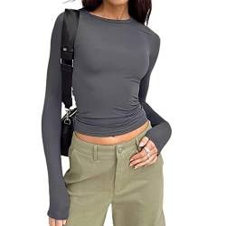 Langarmshirt Damen Crop Tops Y2k Basic T-Shirt Langarm Slim Fit Enges Oberteile Aesthetic Cropped Tee Lässig Aesthetic Top Teenager Mädchen Streetwear von DeaAmyGline