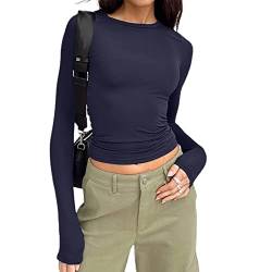 Langarmshirt Damen Crop Tops Y2k Basic T-Shirt Langarm Slim Fit Enges Oberteile Aesthetic Cropped Tee Lässig Aesthetic Top Teenager Mädchen Streetwear von DeaAmyGline