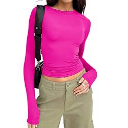 Langarmshirt Damen Crop Tops Y2k Basic T-Shirt Langarm Slim Fit Enges Oberteile Aesthetic Cropped Tee Lässig Aesthetic Top Teenager Mädchen Streetwear von DeaAmyGline