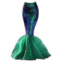 Meerjungfrau Rock Damen Pailletten Rock Meerjungfrauen Schwanz Kostüm Mädchen Tüllrock Fischschwanz Glitzer Maxirock für Karneval Abendkleid Prinzessin Cosplay Party Kleid von DeaAmyGline