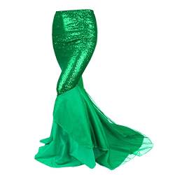 Meerjungfrau Rock Damen Pailletten Rock Meerjungfrauen Schwanz Kostüm Mädchen Tüllrock Fischschwanz Glitzer Maxirock für Karneval Abendkleid Prinzessin Cosplay Party Kleid von DeaAmyGline