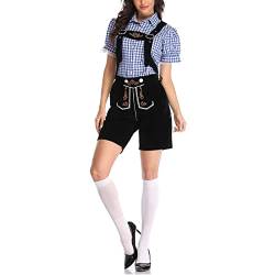 Oktoberfest Damen Outfit, Trachtenhemd Damen Lederhose Tracht,Kariertes Hemd Jumpsuit Bayerisches Oktoberfest Kostüm Set für Halloween Dress Up Party Karneval Wiesn und Bierfest Bier Bühnenshow von DeaAmyGline