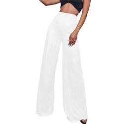 Pailletten Hose Damen High Waist - Weite Hose Damen Glitzer Hose Damen Elegant Haremshose Schlaghose Hochzeit Party Streetwear Freizeithose Weites Bein Lose Festliche Lange Hosen Frauen von DeaAmyGline