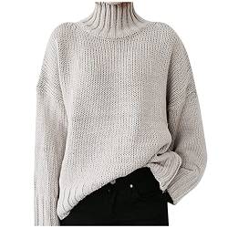 Pullover Damen Stehkragen - Strickpullover Damen Oversize Rollkragenpullover Elegant Grobmaschig Pulli Mode Langarm Strickpulli Gestricktes Tops Strick Shirt Sweater für Frauen Herbst Winter von DeaAmyGline