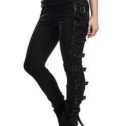 Punk Hose Damen High Waist - Gothic Kleidung Damen Hosen Halloween Kostüm Leggings Seite Cross Bandage Slim Fit Mittelalter Piratenhose Schwarz Lange Hosen für Karneval Party Steampunk Cosplay von DeaAmyGline