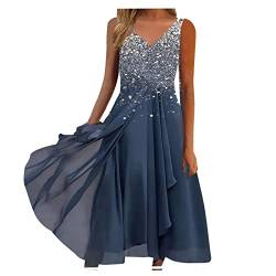 Sommerkleid Damen V Ausschnitt Abendkleid Lang Kleid Elegant Chiffon Swing Cocktailkleid Ärmellos Maxikleid Festlich Kleider für Frauen Hochzeitsgast Abendkleider Brautjungfernkleider Partykleid von DeaAmyGline